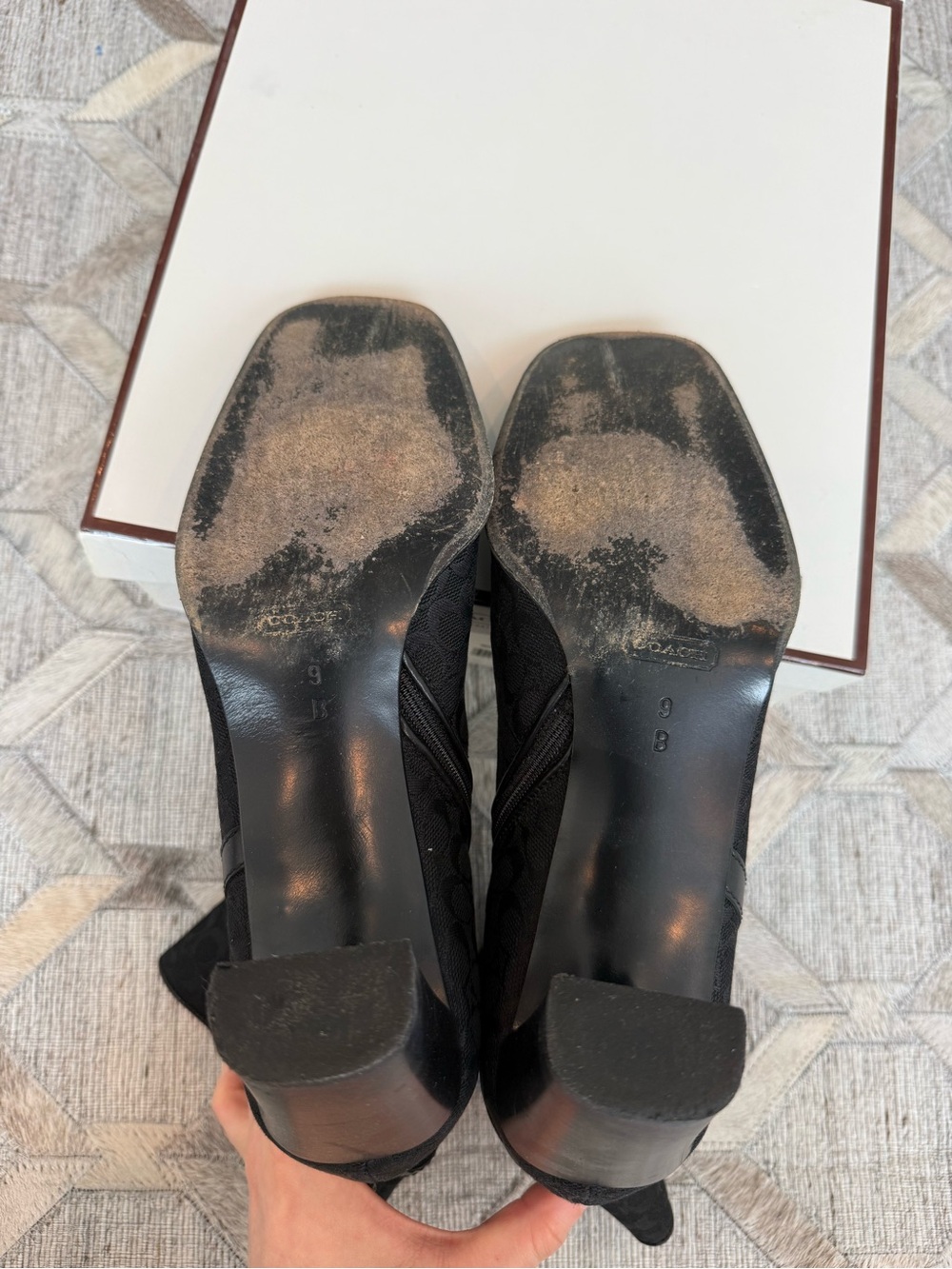 Coach Bibi Black Signature Jacquard Heeled Ankle Boots Sz 9 Logo Booties w/ Box - Picture 3 of 5